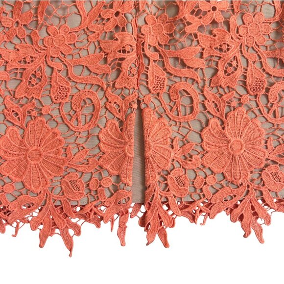 Alice + Olivia Orange Lace Floral Pencil Skirt Size 2 Designer Statement - Picture 6 of 10